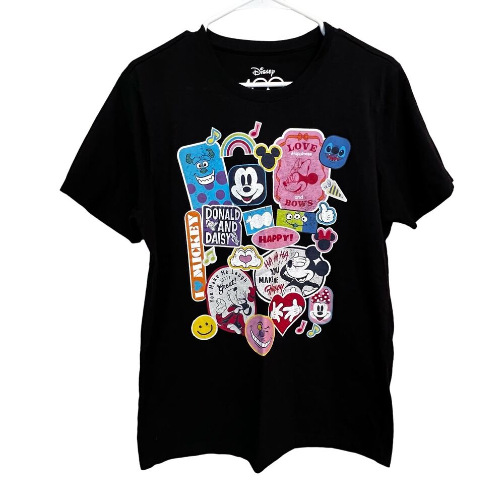 Disney 100 Years Black Retro Icons Short Sleeve T-Shirt Size Medium Mickey